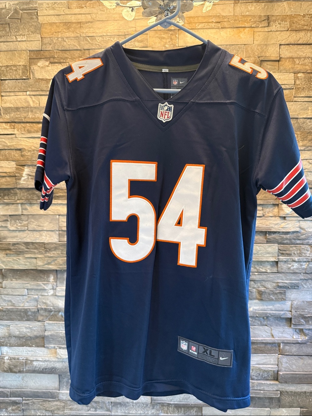 Nike Men's Navy Chicago Bears #54 Football Jersey with White & Orange Accents